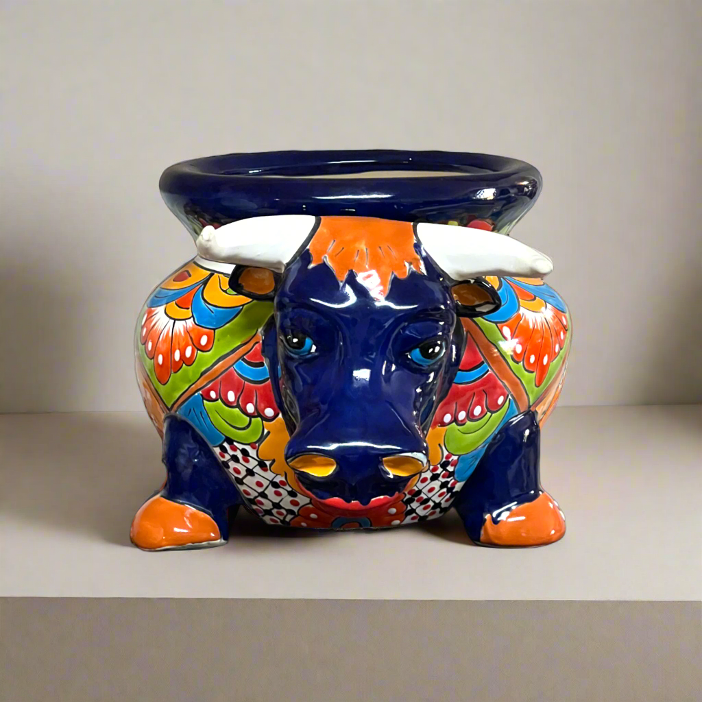 Talavera Bull Planter | Vibrant Mexican Ceramic Pottery