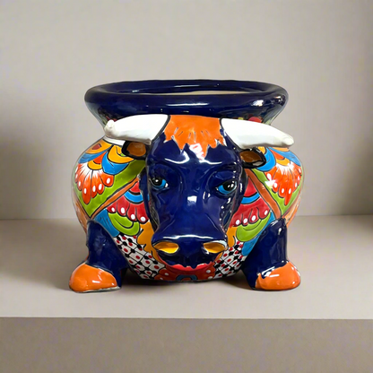 Talavera Bull Planter | Vibrant Mexican Ceramic Pottery