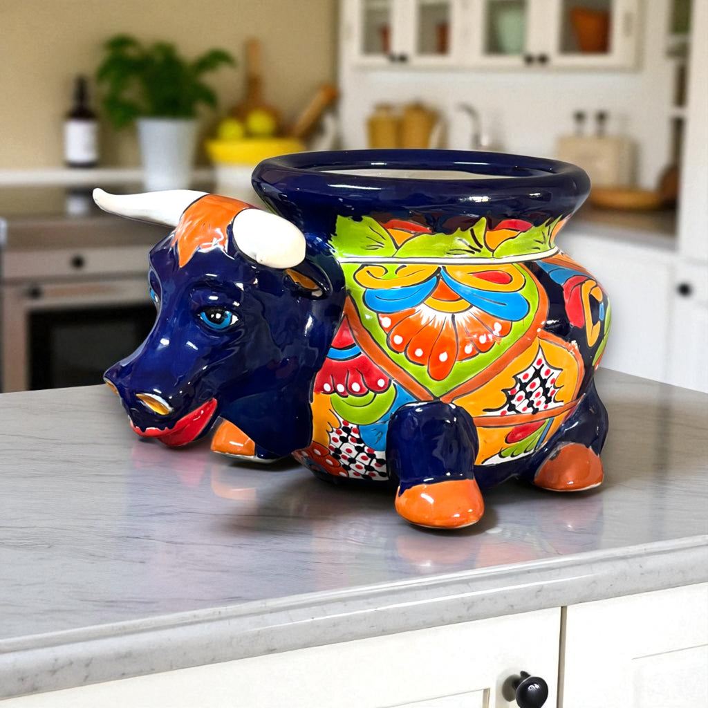 Talavera Bull Planter | Vibrant Mexican Ceramic Pottery