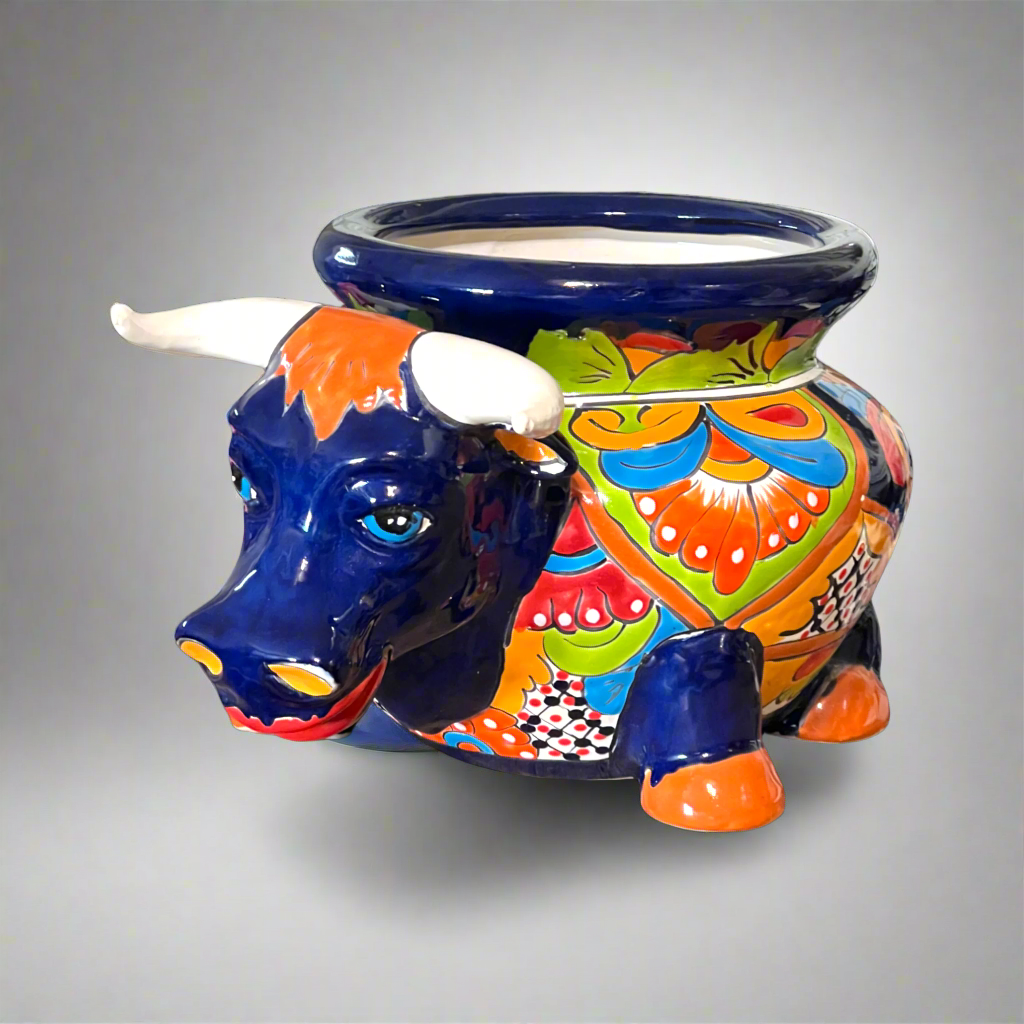 Talavera Bull Planter | Vibrant Mexican Ceramic Pottery