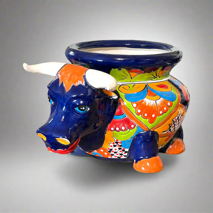 Talavera Bull Planter | Vibrant Mexican Ceramic Pottery