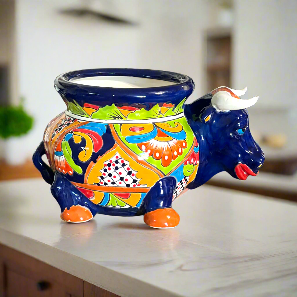 Talavera Bull Planter | Vibrant Mexican Ceramic Pottery