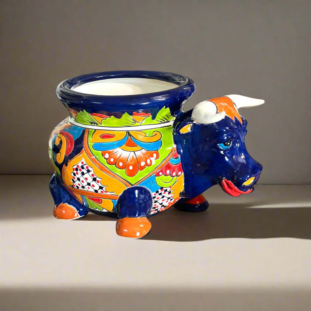 Talavera Bull Planter | Vibrant Mexican Ceramic Pottery