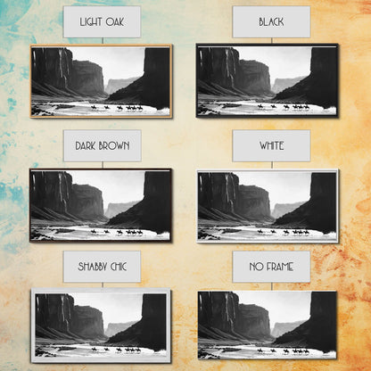 Framed Canvas Print of Cowboys Riding through Canyon, Western Wall Art for Living Room or Bedroom, Unique Home Decor