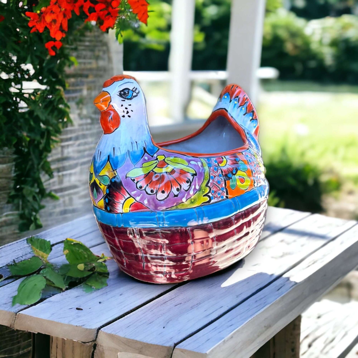Talavera Chicken Planter | Large Hand-Painted Mexican Pottery Statue