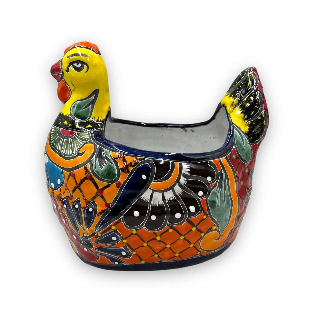 Talavera Chicken Planter | Large Hand-Painted Mexican Pottery Statue
