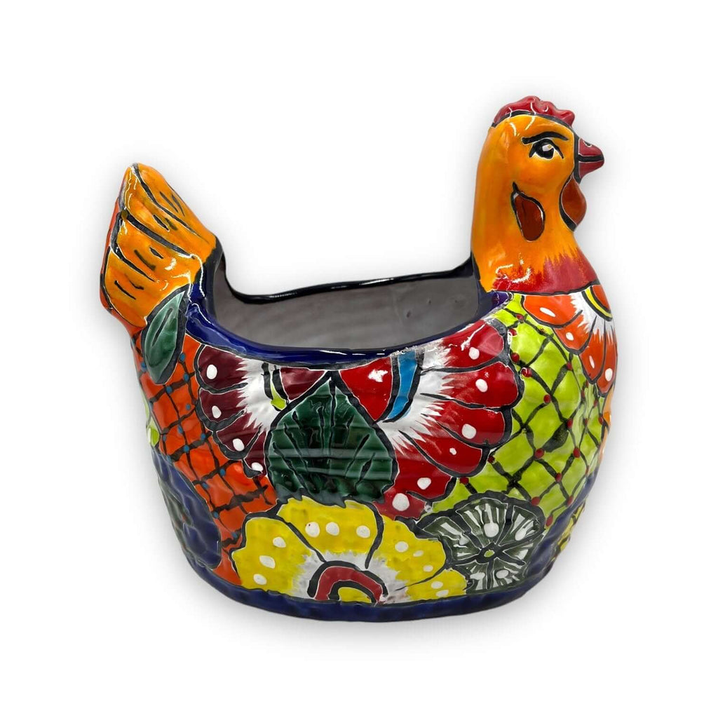 Talavera Chicken Planter | Large Hand-Painted Mexican Pottery Statue