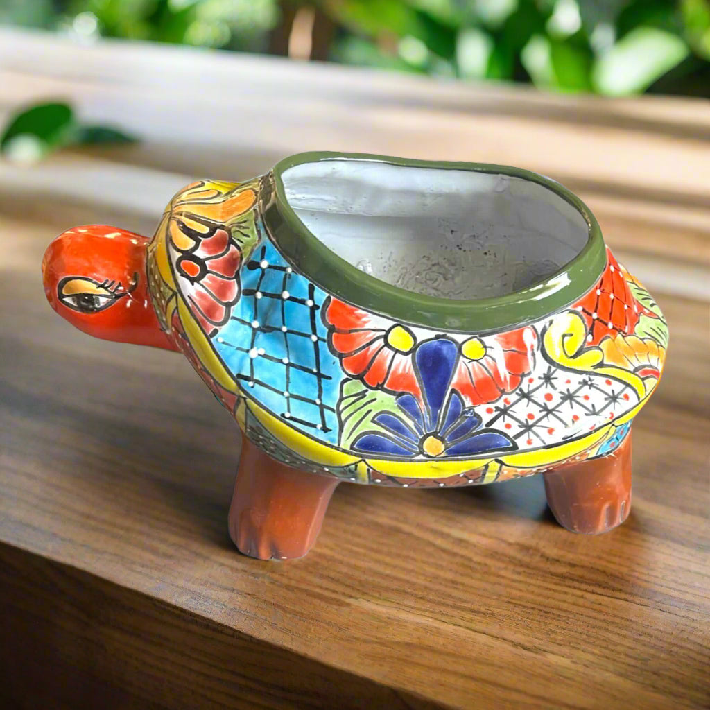 Talavera Turtle Planter | Hand-Painted Mexican Ceramic Garden Pot