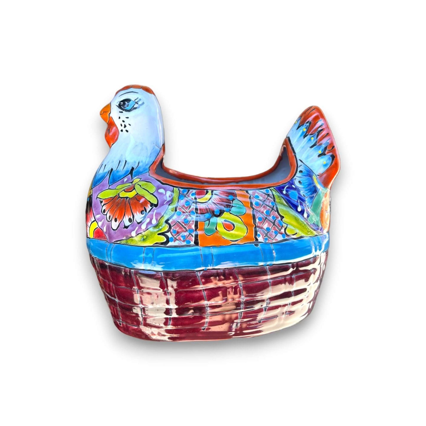 Talavera Chicken Planter | Large Hand-Painted Mexican Pottery Statue