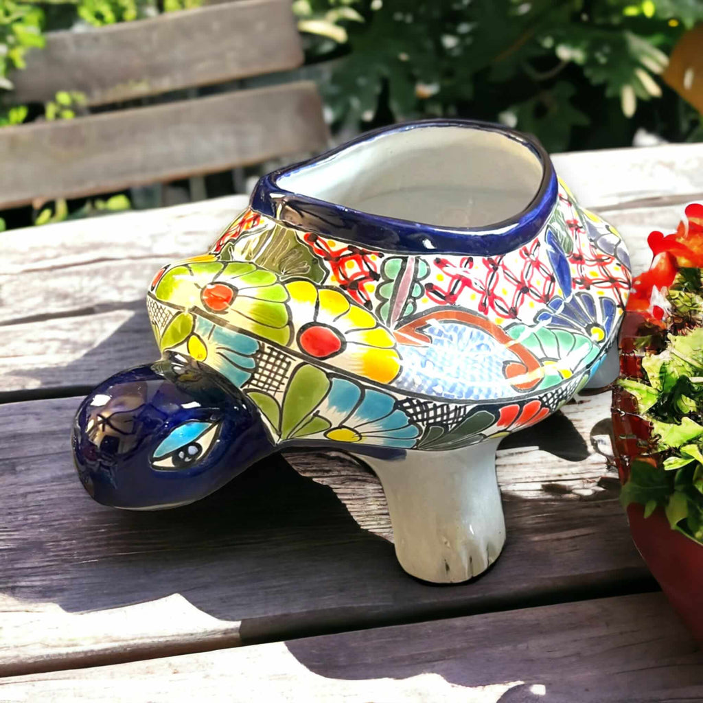 Talavera Turtle Planter | Hand-Painted Mexican Ceramic Garden Pot